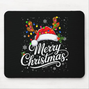 Frohe Weihnachten Rote Santa Hut Rentier Familie W Mousepad