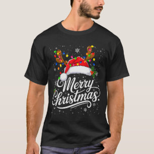 Frohe Weihnachten Rote Santa-Mütze Rentier Familie T-Shirt