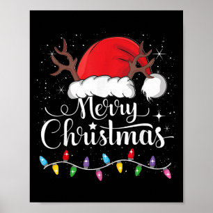 Frohe Weihnachten Rote Santa-Mütze Rentier Weihnac Poster