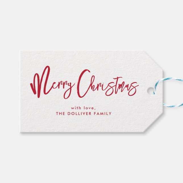 Frohe Weihnachten | Rote Typografie Geschenkanhänger (Vorderseite (Horizontal))