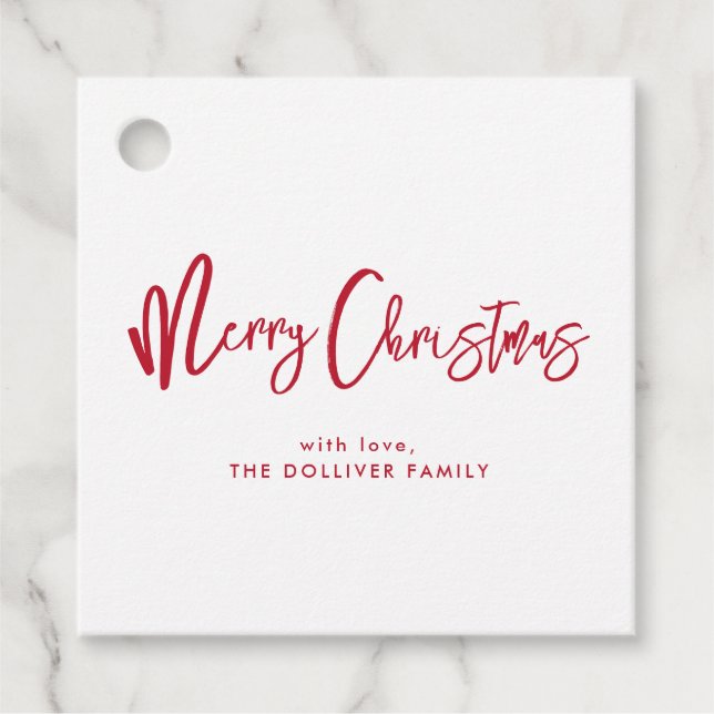 Frohe Weihnachten | Rote Typografie Geschenkanhänger (Vorderseite)