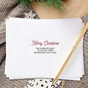 Frohe Weihnachten rote Typografie Rücksendeadresse Adressaufkleber