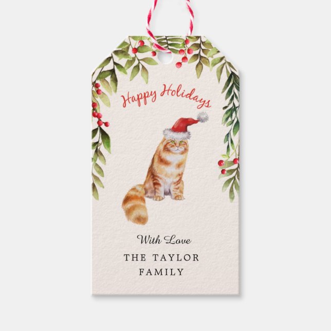 Frohe Weihnachten Rote Weihnachtsmannmütze Cat Lov Geschenkanhänger (Vorderseite)