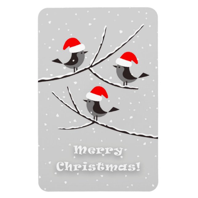 Frohe Weihnachten Rote Weihnachtsmannmütze Vögel Magnet (Vertikal)