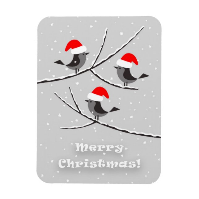 Frohe Weihnachten Rote Weihnachtsmannmütze Vögel Magnet (Vertikal)