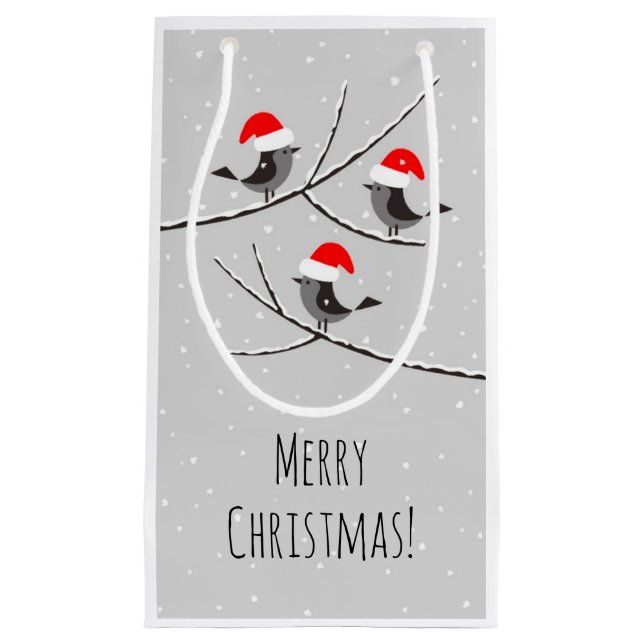 Frohe Weihnachten Rote Weihnachtsmannmütze Vögel S Kleine Geschenktüte (Vorderseite)