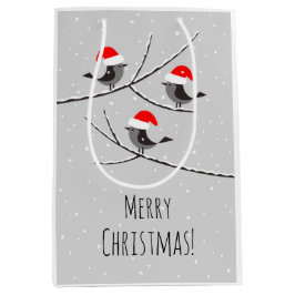 Frohe Weihnachten Rote Weihnachtsmannmütze Vögel S Mittlere Geschenktüte