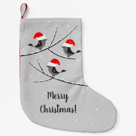 Frohe Weihnachten Rote Weihnachtsmannmütze Vogelsc Kleiner Weihnachtsstrumpf