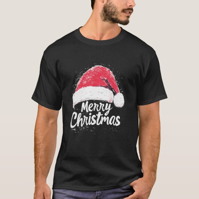 Frohe Weihnachten Rote Weihnachtsmannmütze Xmas Fa T-Shirt (Vorderseite)