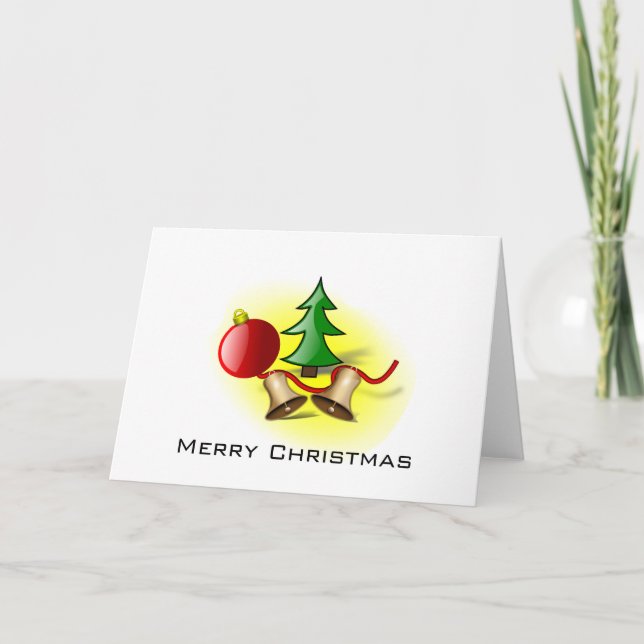 Frohe Weihnachten ~ Roter Ball, Glocken und Baum (Vorderseite)