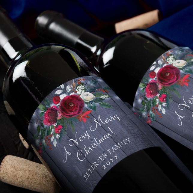 Frohe Weihnachten Roter Blumenstrauß Stallname Weinetikett (Von Creator hochgeladen)