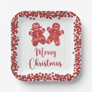 Frohe Weihnachten Roter Glitzer Pappteller