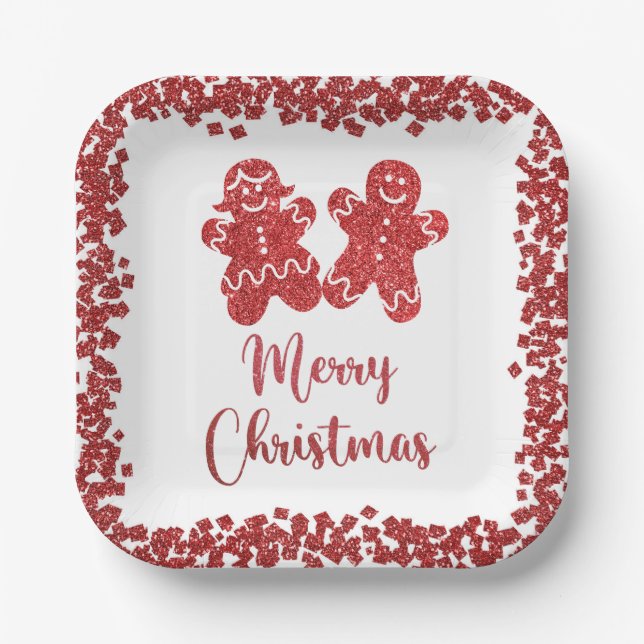 Frohe Weihnachten Roter Glitzer Pappteller (Vorderseite)
