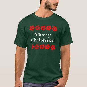 Frohe Weihnachten Roter Hibiskus Hawaiianischer T  T-Shirt