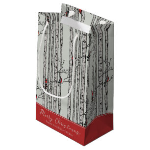 Frohe Weihnachten Roter Kardinal Bird & Birch Tree Kleine Geschenktüte