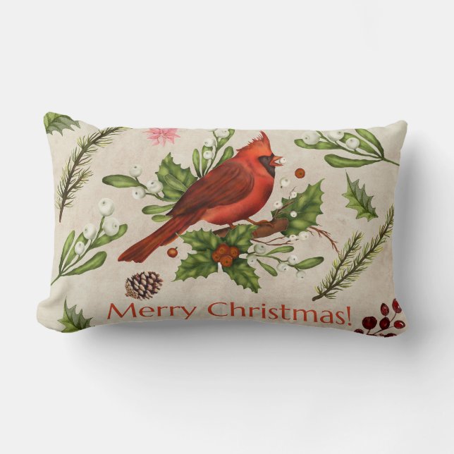 Frohe Weihnachten Roter Kardinal Lendenkissen (Vorderseite)