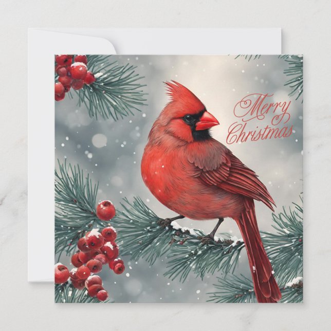 Frohe Weihnachten Roter Kardinal und Berries (Vorderseite)