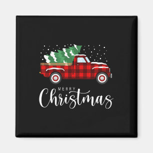 Frohe Weihnachten Roter LKW Buffalo Plaid Weihnach Magnet