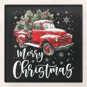 Frohe Weihnachten Roter LKW Familie Matching Weihn Glasuntersetzer