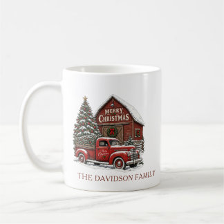 Frohe Weihnachten roter LKW personalisierter Famil Kaffeetasse