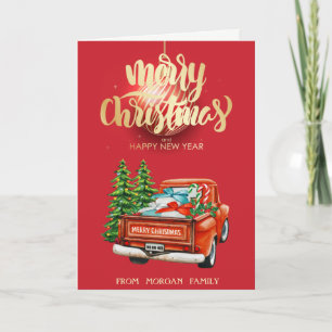 Frohe Weihnachten, Roter LKW Tannenbaum Weihnachte Feiertagskarte