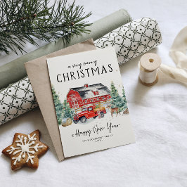 Frohe Weihnachten | Roter LKW Urlaub in Aquarell