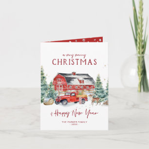 Frohe Weihnachten   Roter LKW Urlaub in Aquarell