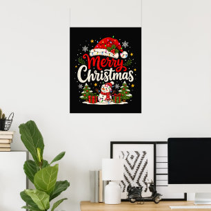 Frohe Weihnachten Roter Santa Schneemann Xmas Lich Poster