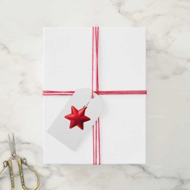 Frohe Weihnachten Roter Stern Dekoration mit Text Geschenkanhänger (Mit Garn)