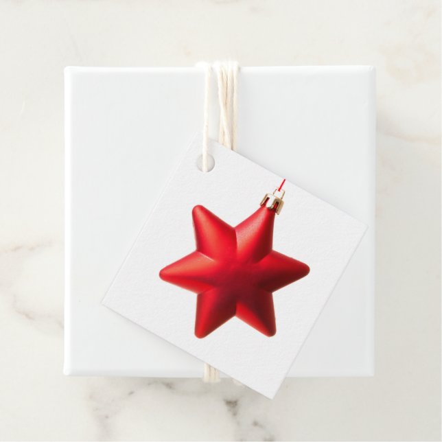 Frohe Weihnachten Roter Stern Dekoration mit Text Geschenkanhänger (Beispiel)