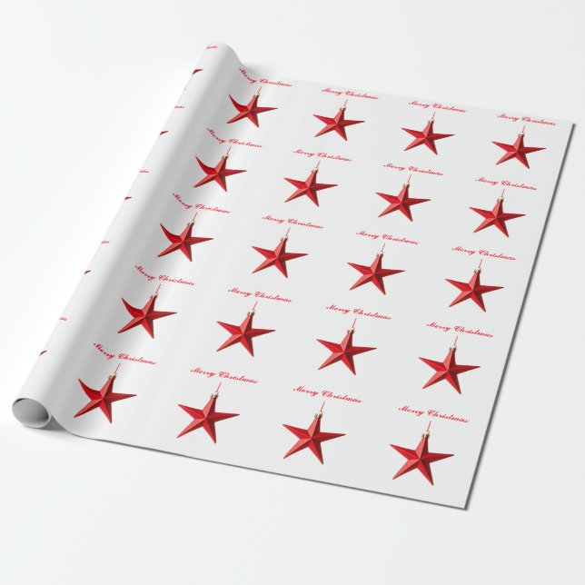 Frohe Weihnachten Roter Stern Dekoration mit Text Geschenkpapier (Ungerollt)