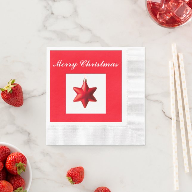 Frohe Weihnachten Roter Stern Dekoration mit Text Serviette (Beispiel)