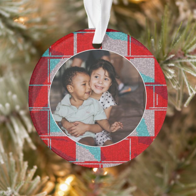 Frohe Weihnachten Roter Strick Knitting Familie Fo Ornament (Baum)
