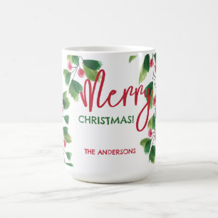 Frohe Weihnachten Roter und Grüner Wasserfarben-Kr Kaffeetasse