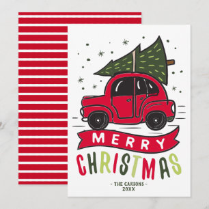 Frohe Weihnachten Rotes Auto Baum Name Vorlage Cut