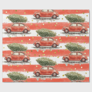 Frohe Weihnachten rotes Auto mit Weihnachtsbaum Wr Geschenkpapier