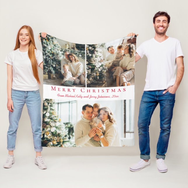 Frohe Weihnachten rotes Drehbuch 3 Fotos Collage C Fleecedecke (Beispiel)