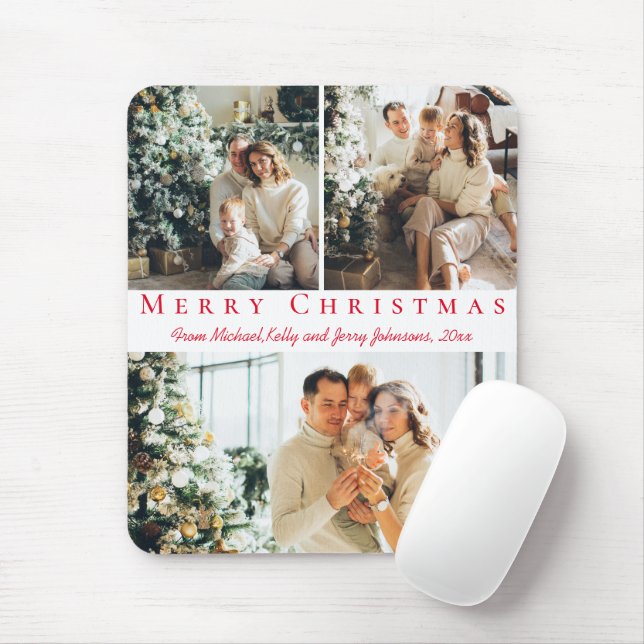 Frohe Weihnachten rotes Drehbuch 3 Fotos Collage C Mousepad (Mit Mouse)