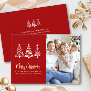 Frohe Weihnachten Rotes Foto Lustige Bäume Schrift