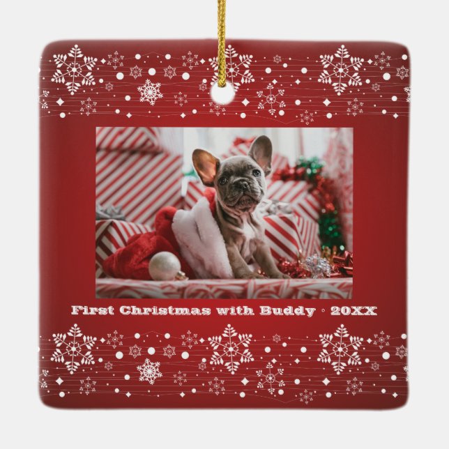 Frohe Weihnachten Rotes Glück Neujahr + Familienfe Keramikornament (Rückseite)