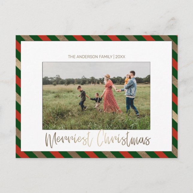 Frohe Weihnachten Rotes grünes Foto Weihnachtskart Postkarte (Vorderseite)