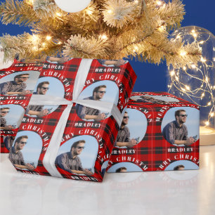 Frohe Weihnachten Rotes Kariertes Personalisiertes Geschenkpapier
