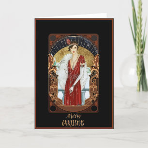 Frohe Weihnachten Rotes Kleid Vintage Dame