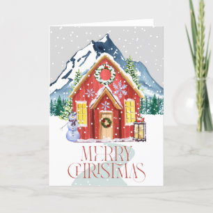 Frohe Weihnachten Rotes Landhaus Berg Schnee
