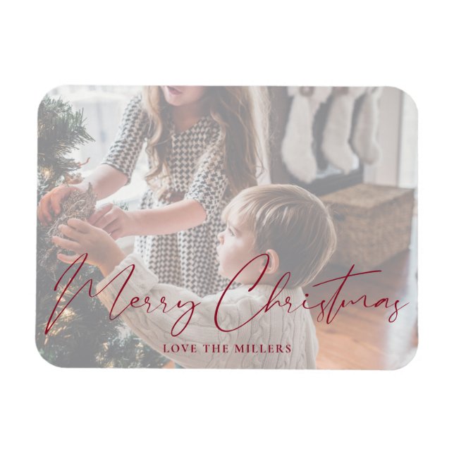 Frohe Weihnachten Rotes Minimalistisches Foto Magn Magnet (Horizontal)