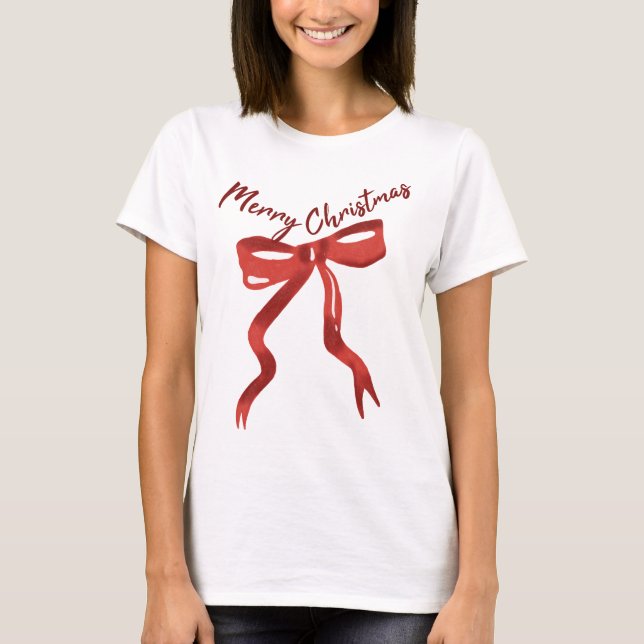 Frohe Weihnachten Rotes Schleifen-T-Shirt T-Shirt (Vorderseite)