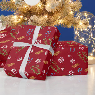 Frohe Weihnachten Rotes Schneeflockenmuster Geschenkpapier