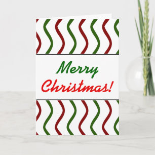 "Frohe Weihnachten!"; rotes und grünes Linienmuste Feiertagskarte