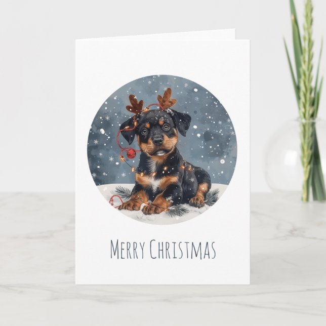 Frohe Weihnachten Rottweiler Dog Reindeer (Vorderseite)