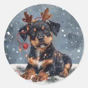 Frohe Weihnachten Rottweiler Dog Reindeer Runder Aufkleber